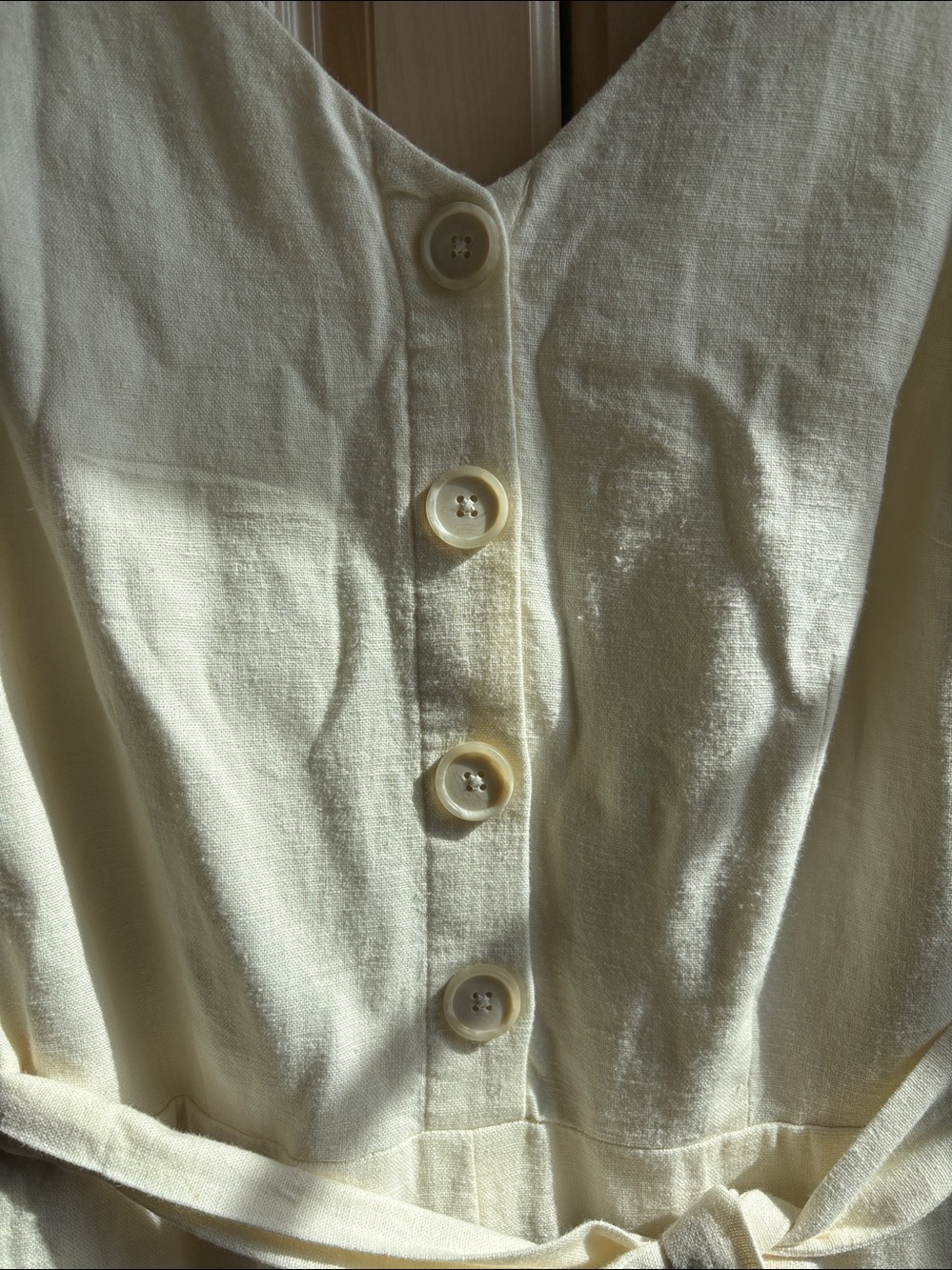 LOFT Cream Button-Front Linen Midi WIDE LEG JUMPSUIT Waist Tie NWT - Picture 5 of 9